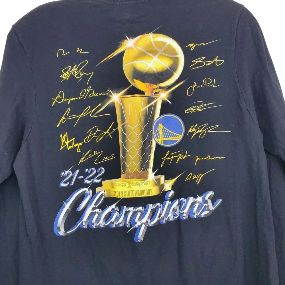 GOLDEN STATE WARRIORS Shirt Women Small Black FINALS CHAMPS 21/22 Autographs NBA